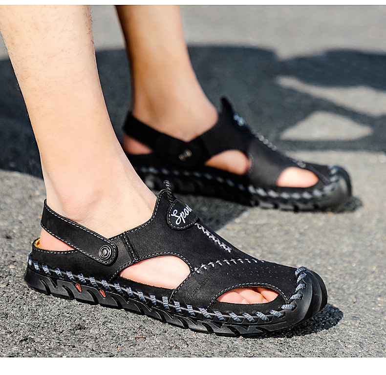 Cross-border large-sized genuine leather men's sandals, beach flip-flops, two-in-one men's casual cool leather shoes, top layer cowhide men's shoes, breathable undefined