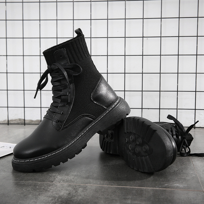 Martin Boots Men's Trend 2023 New Versatile British Mid-top Black Leather Boots Korean Fashion Versatile High Top Shoes Wholesale