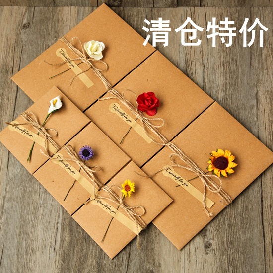 originality DIY Retro Kraft paper manual Dried flowers Greeting cards birthday Valentine's Day new year festival Blessing currency card
