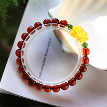 天然净水血珀8.5MM单圈手链搭配蜜蜡发财猪配珠天然碧玉原创手串