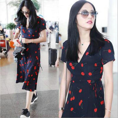 2021 summer new pattern Women's wear Maxi dress Little Seaside on vacation skirt Small fragrant wind Cherry Dress