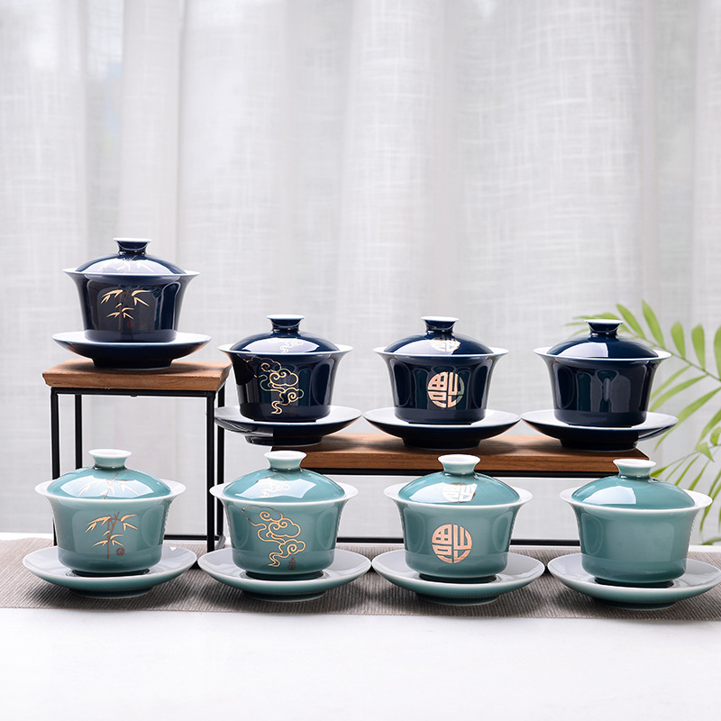 Dehua porcelain Three talents Cover bowl Large ceramics Tea Ceremony Kungfu Online tea set Teacup cover customized