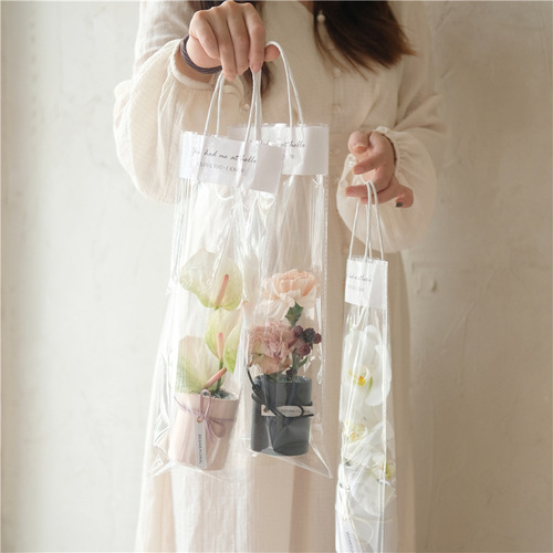 Valentine's Day transparent flower tote bag, eternal bouquet gift bag, hug bucket, small flower box, single rose packaging bag