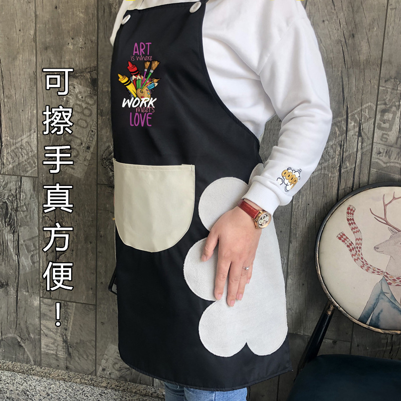 Aceite impermeable mochila Hotel hombres y mujeres ropa de trabajo logotipo impreso verano arte pintura delantal moda coreana Smock