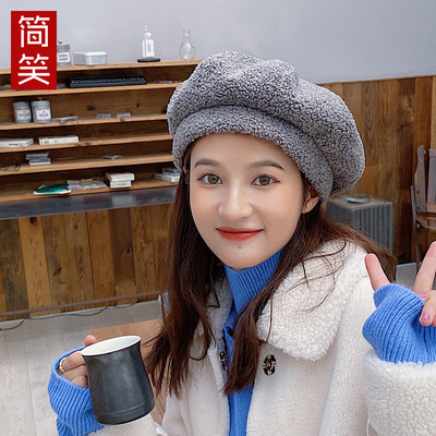 秋冬新款贝雷帽女士帽子韩版毛绒保暖画家帽复古英伦八角帽批发