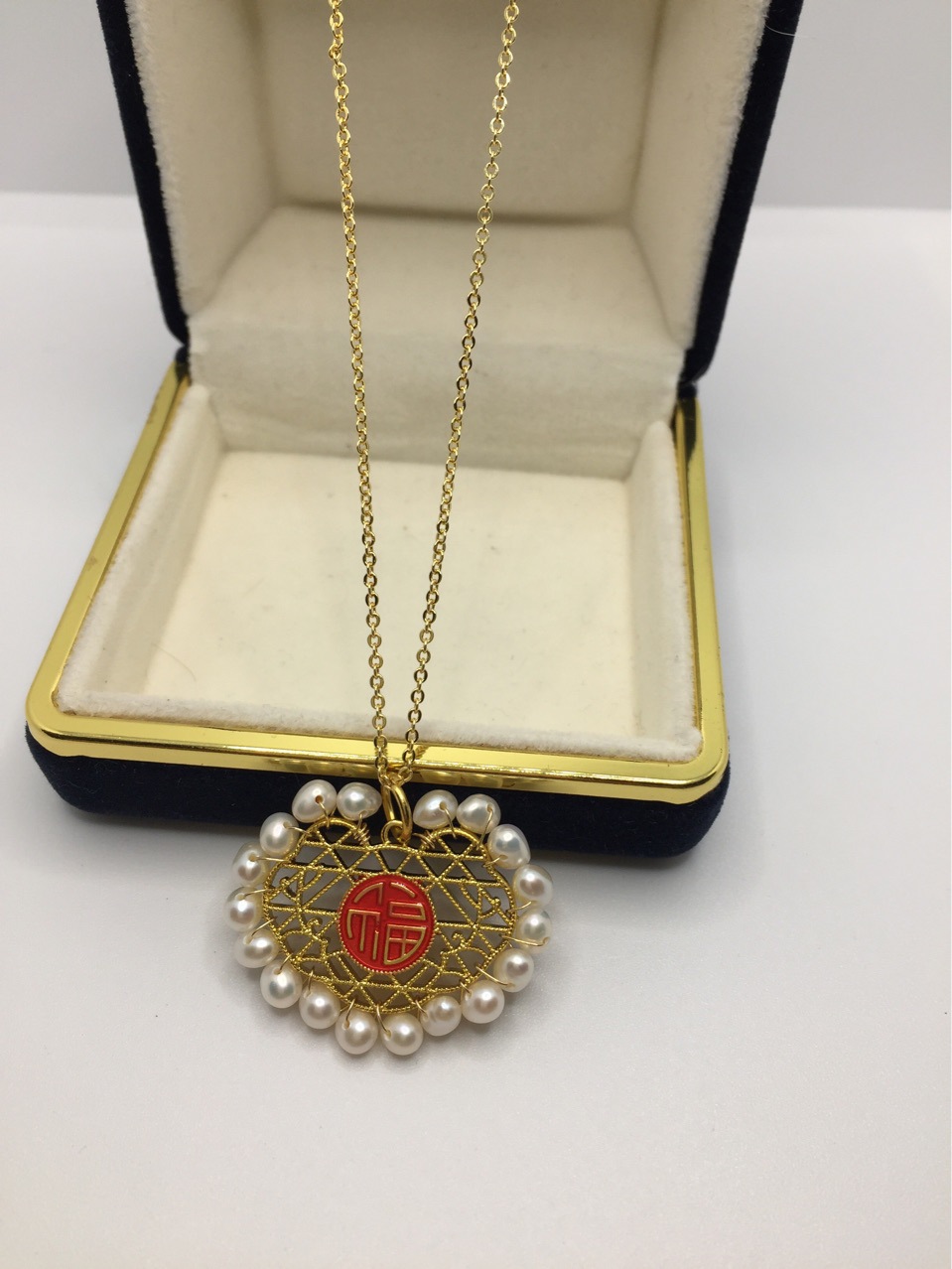 金色大牌福到如意时尚淡珍珠吊坠项链淡水珍珠项链女款产地直销|ms