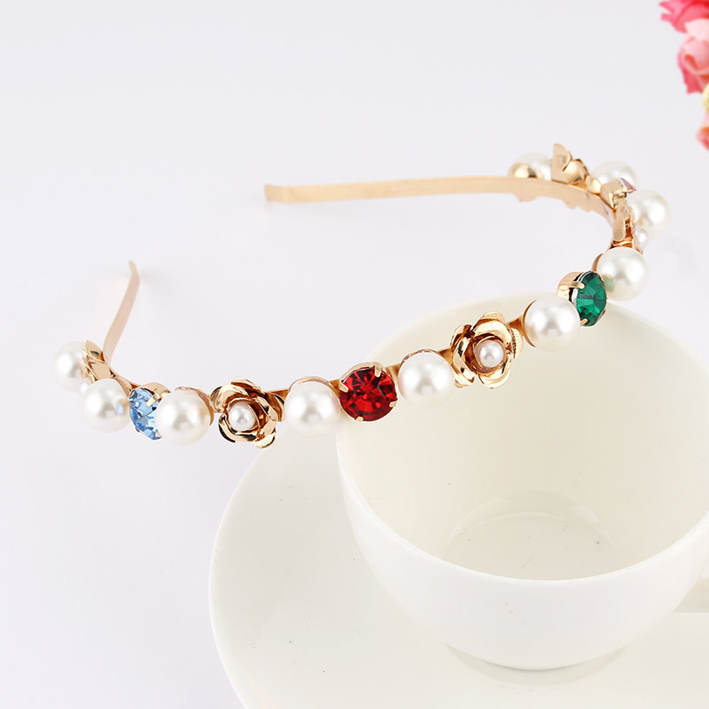 Fashion Flower Alloy Plating Inlay Artificial Gemstones Pearl Hair Band 1 Piece display picture 3