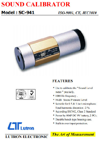台湾总代理路昌Lutron SC-941 噪音计音量校正器