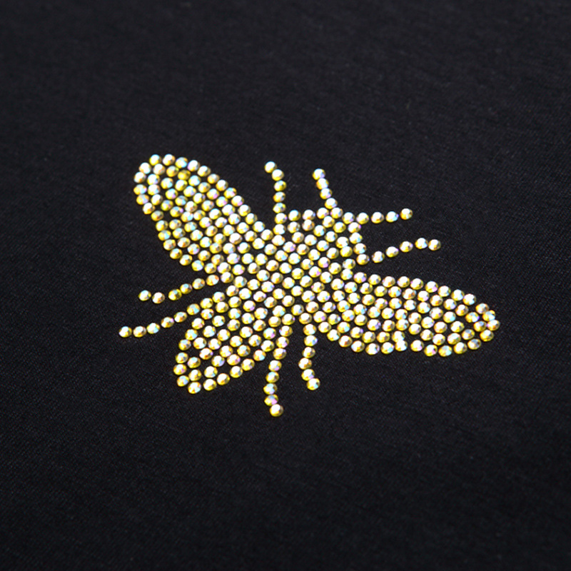 外贸亚马逊跨境小蜜蜂烫钻短袖t恤青年丝光棉男士爸爸装打底衫潮