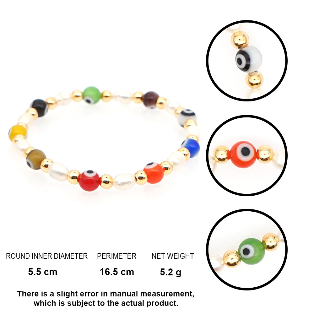 New Simple Baroque Pearl Glazed Evil Eye Ethnic Style Gold Bead Bracelet For Women Wholesale display picture 19