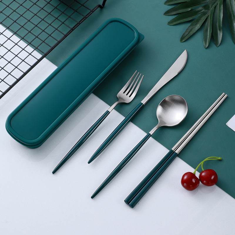 葡萄牙304不锈钢便携式餐具套装刀叉勺筷子三四件套学生户餐盒组