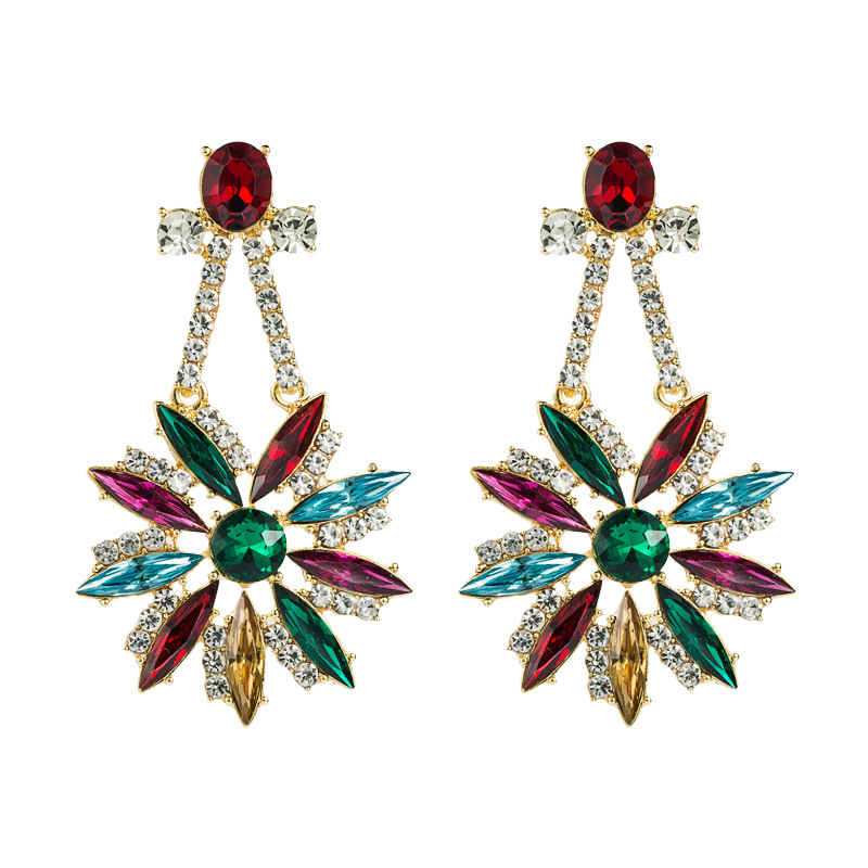 Nihaojewelry Mode Couleur Strass Fleur Alliage Boucles D&#39;oreilles Bijoux En Gros display picture 9