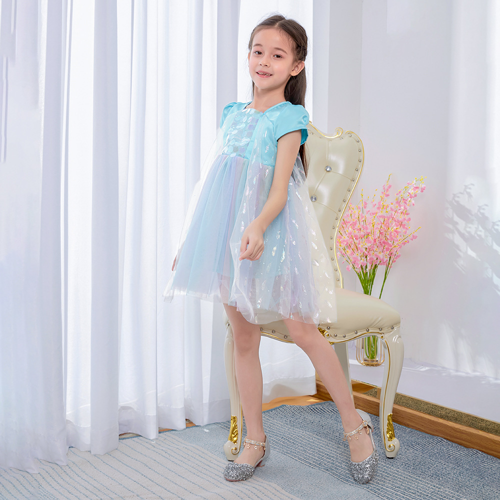 Girl's dress new style foreign style fluffy yarn ice and snow 2 children's Rainbow Princess Elsa skirt