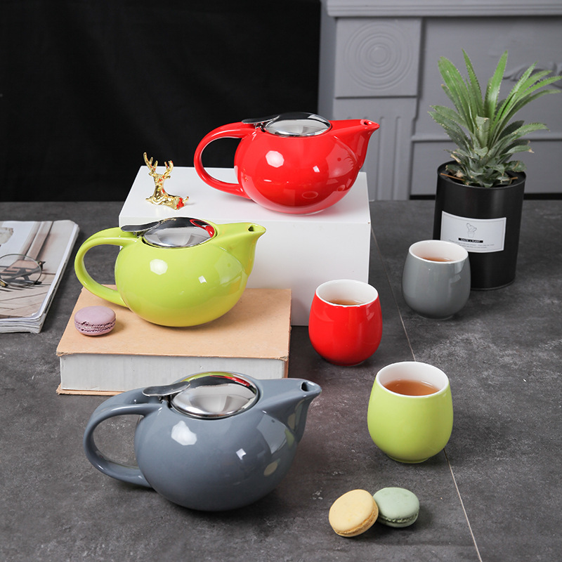 茶壶美式风格陶瓷茶壶带过滤网大码大容量家用无铅耐高温酒店餐厅