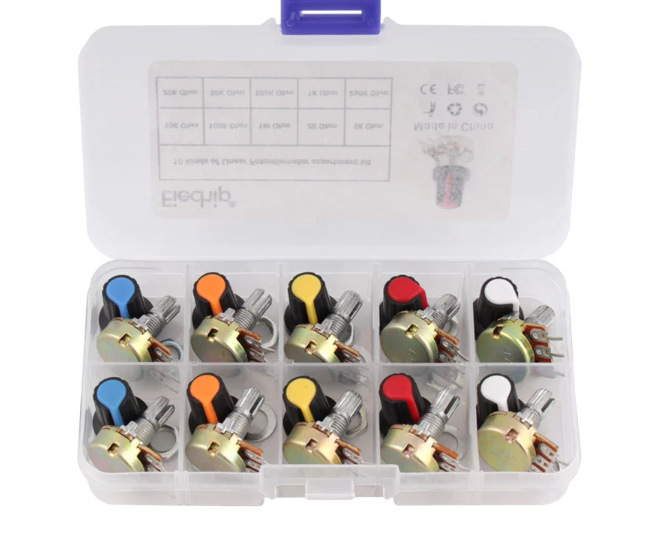 WH148电位器套件B1K2K5K10K20K50K100K500K1M15mm锥形旋转3p带盖