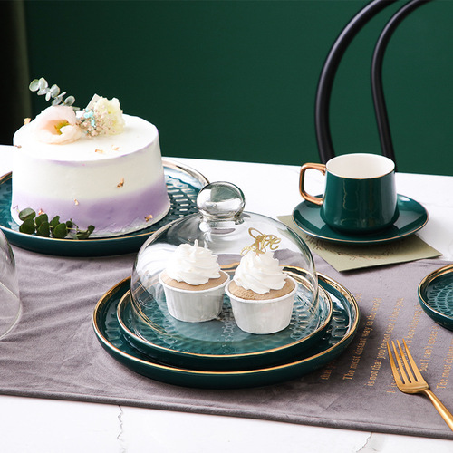 Nordic New Dessert Tray Cake Dessert Tray Western Pastry Baking Transparent Glass Cover Dessert Tray Bread Display Tray