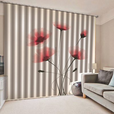 粉色系窗簾成品數碼印花溫馨房間布置窗簾滌淪黑絲窗簾布尺寸定制