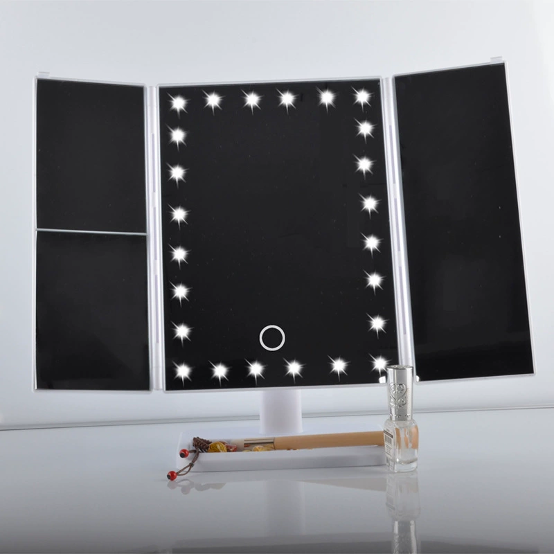 Зеркало для макияжа (Sankou) тройное складывающееся LED Hollywood свет, USB/батарея, 22 LED, 29×19 см