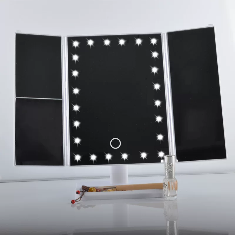 Зеркало для макияжа (Sankou) тройное складывающееся LED Hollywood свет, USB/батарея, 22 LED, 29×19 см