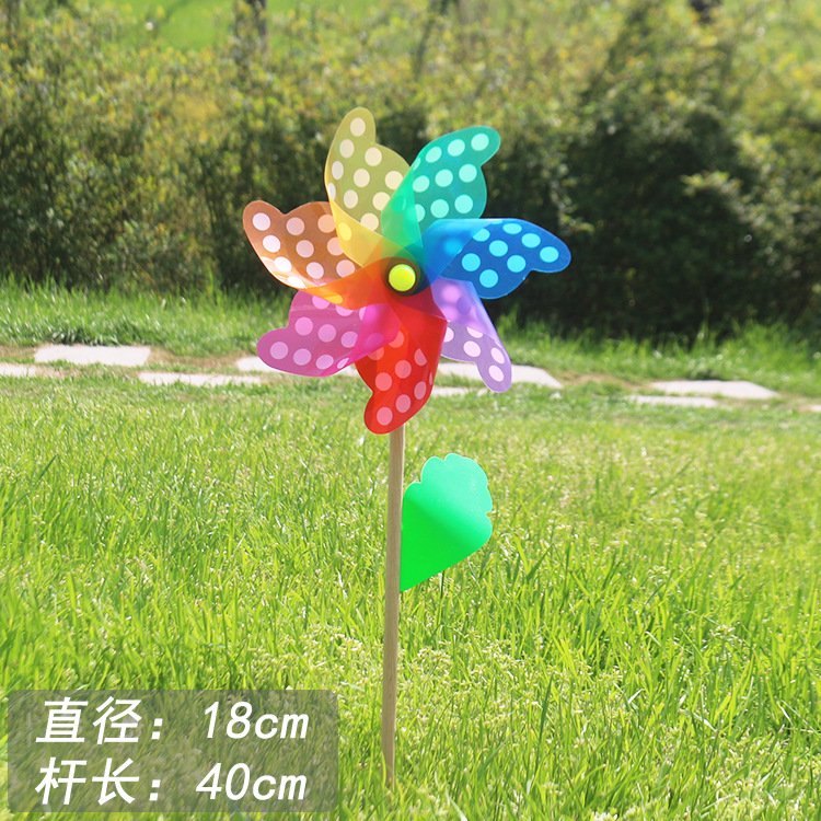 18cm polka dot wooden pole windmill