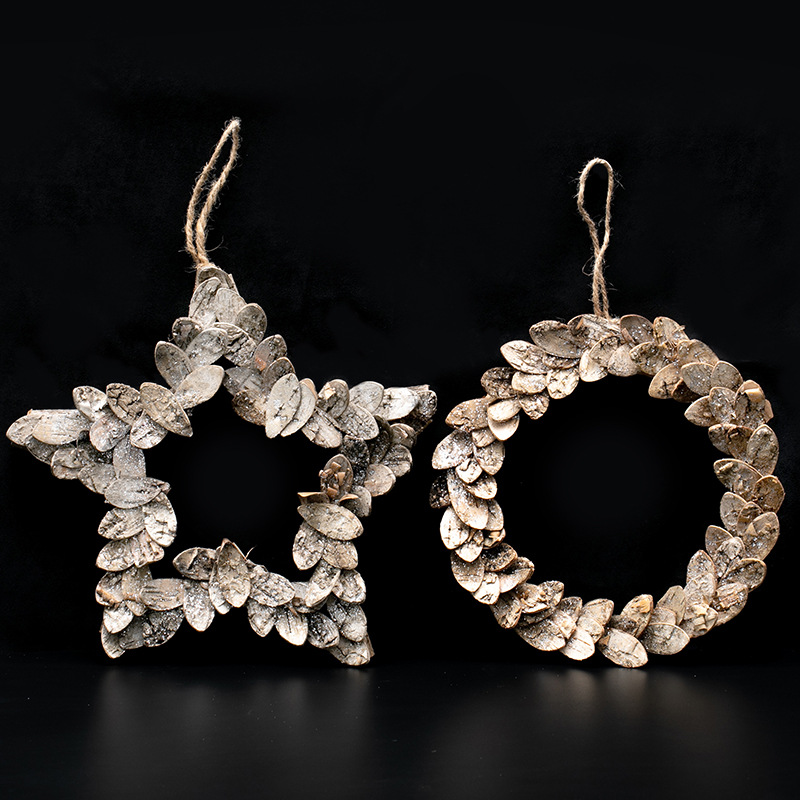 Corteza de Navidad corolla de flores decoración estrella de cinco puntas anillo de vid de abedul corteza de hotel colgante de pared colgante de puerta