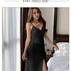 Cross V-neck low chest open back slit A-line dress party dress suspender dress