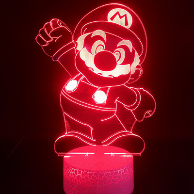 创意3D小夜灯超级玛丽马里奥举拳新款蓝牙音响七彩触摸led台灯