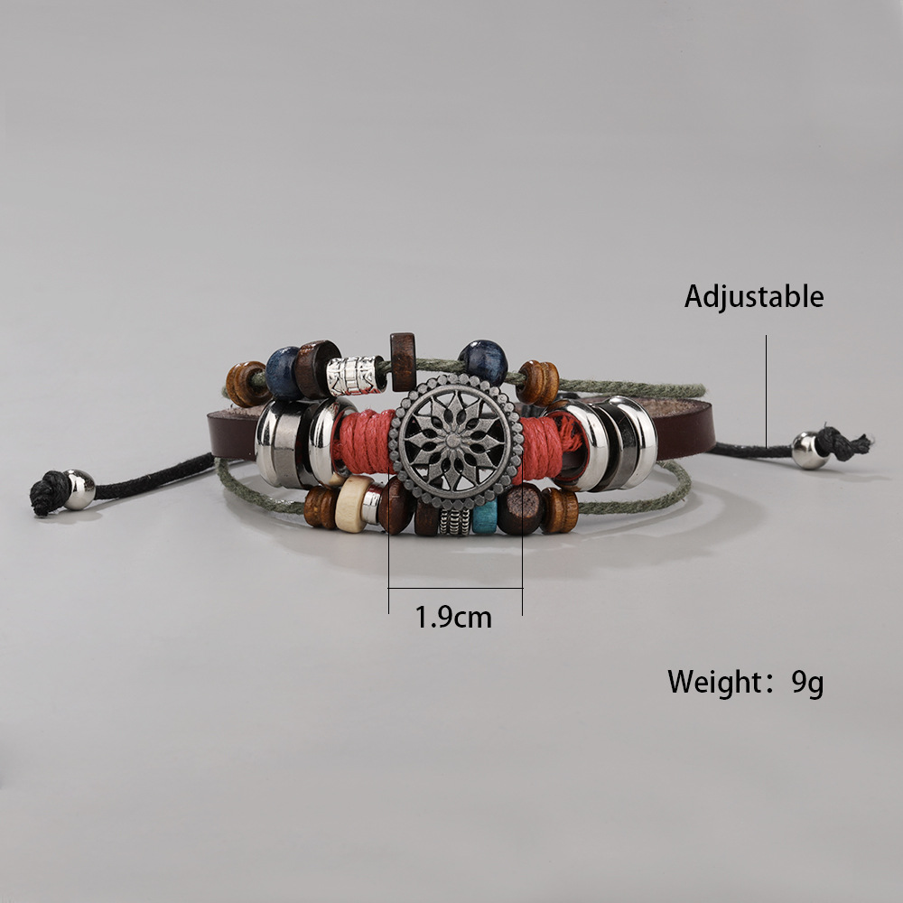 Simple Style Eye Pu Leather Alloy Natural Stone Beaded Layered Unisex Bracelets 1 Piece display picture 5