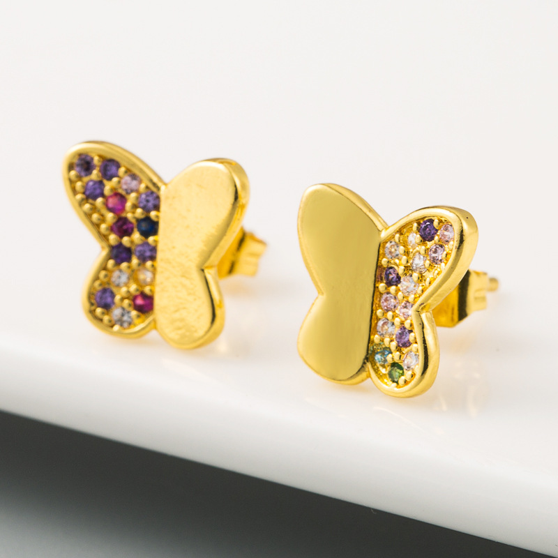 2020 Grenz Überschreitende Neue Kreative Schmetterlings Ohrringe Weibliche Kupfer Überzug 18 Karat Gold Mikro Eingelegter Zirkon Ins Europäische Und Amerikanische Ohrringe display picture 3