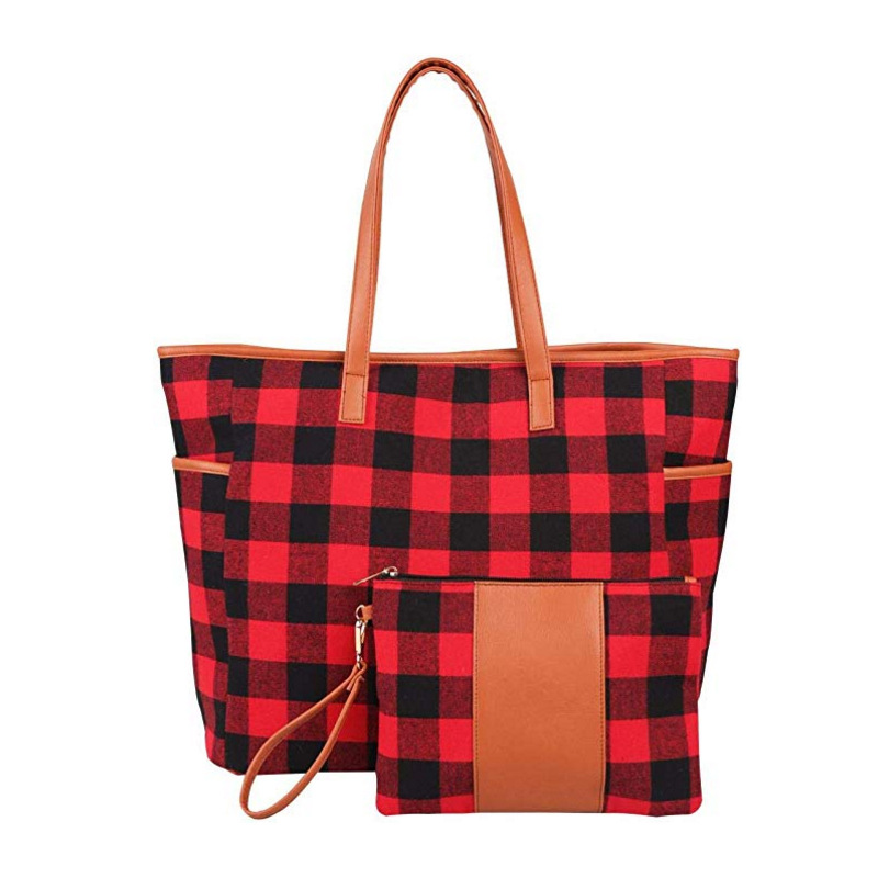 创意款个性子母格子包女士旅行袋单肩包外贸挎包豹纹托特包手提袋
