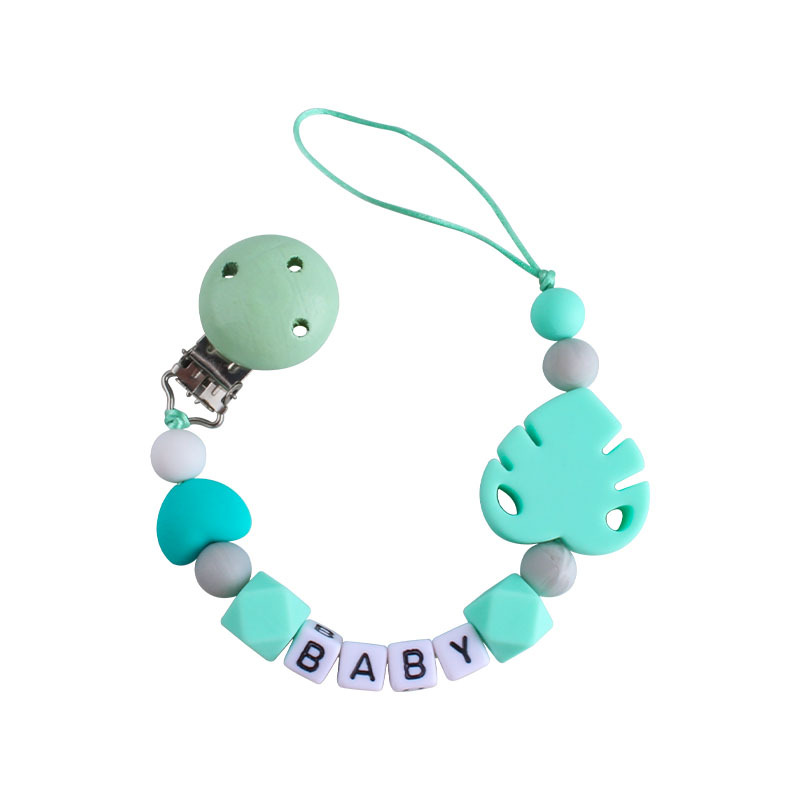 Bebé Hemu chupete clip nombre del bebé calmante hoja de silicona chupete cadena Amazon nueva venta caliente