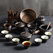 特价包邮复古创意时尚粗陶柴烧黑茶具绿茶壶功夫大套装 泡沫包装