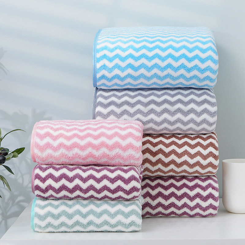 批发直销阳离子珊瑚绒浴巾水波纹超细纤维柔软吸水