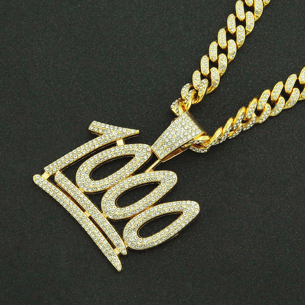 Hip-hop Digital Pendent Cuban Chain Men's Full Diamond 1000 Points Pendant Trendy Necklace display picture 3
