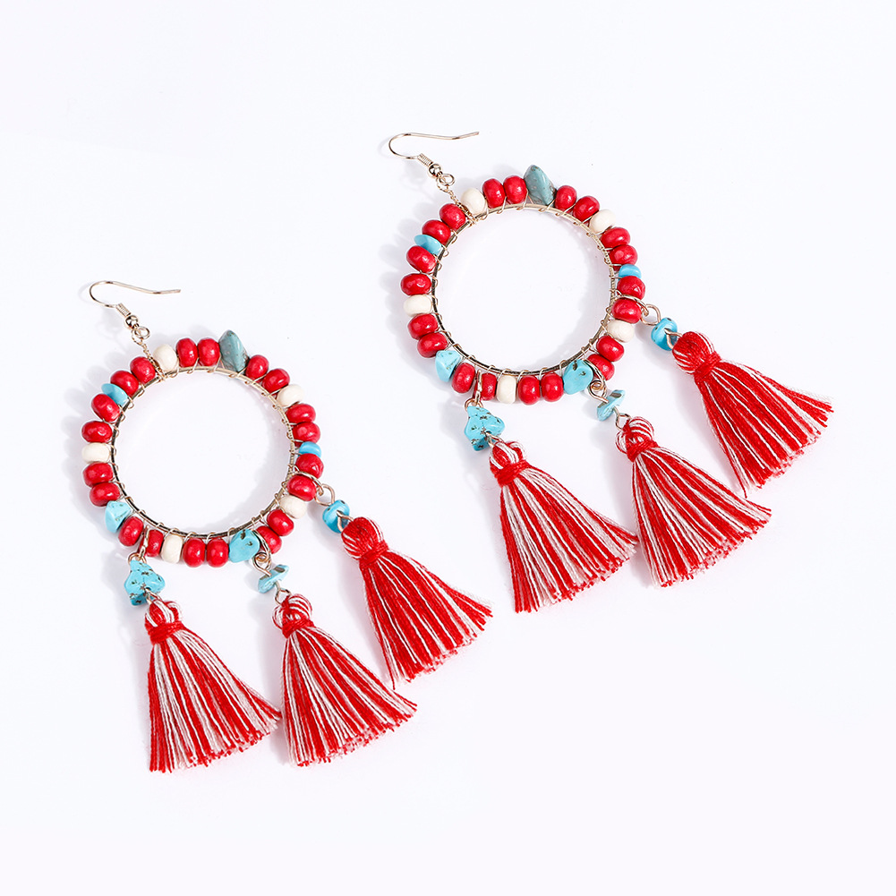 1 Pair Ethnic Style Bohemian Classic Style Geometric Alloy Wooden Beads Turquoise Drop Earrings display picture 4