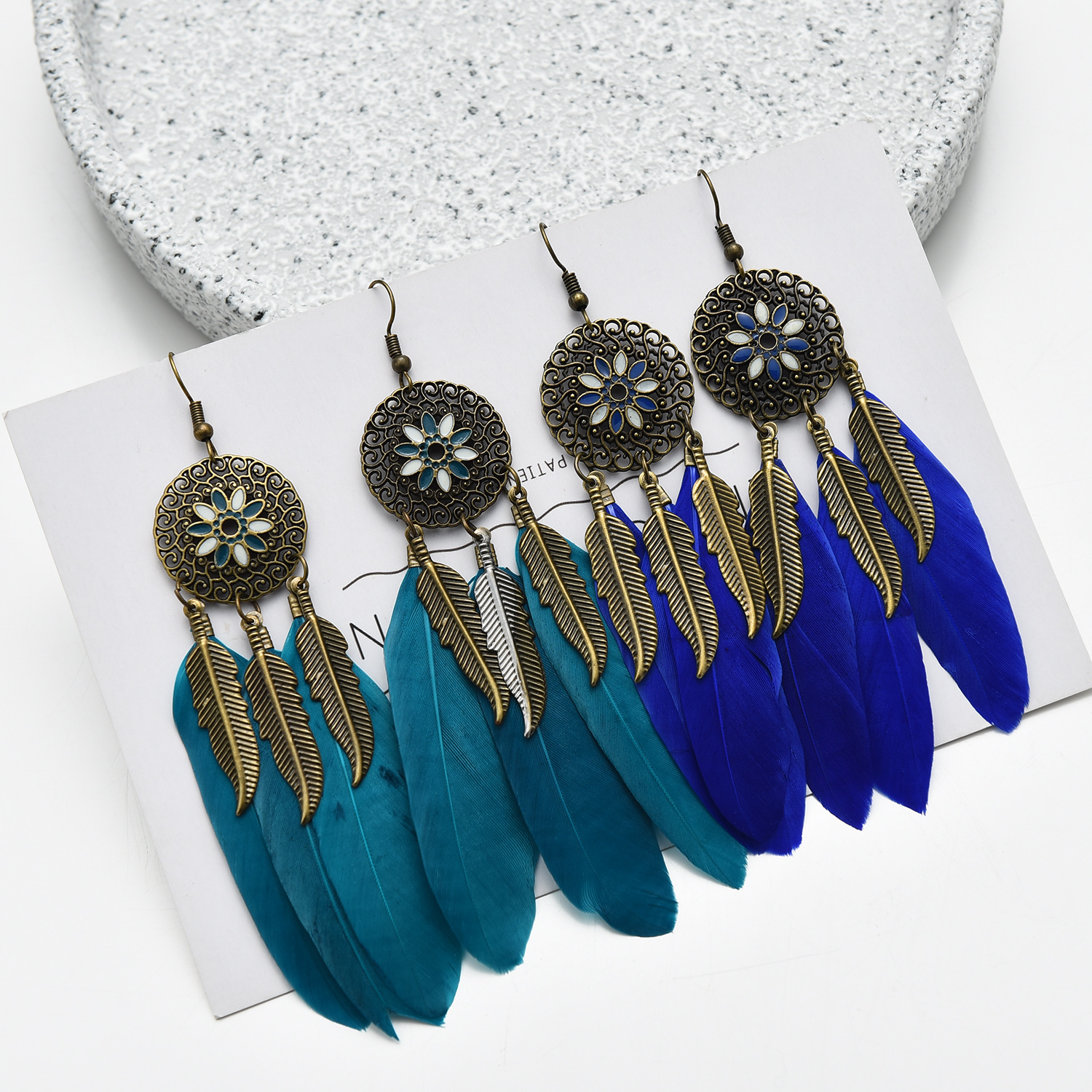 Ethnic Style Geometric Feather Tassel Plating Women's Drop Earrings 1 Pair display picture 3