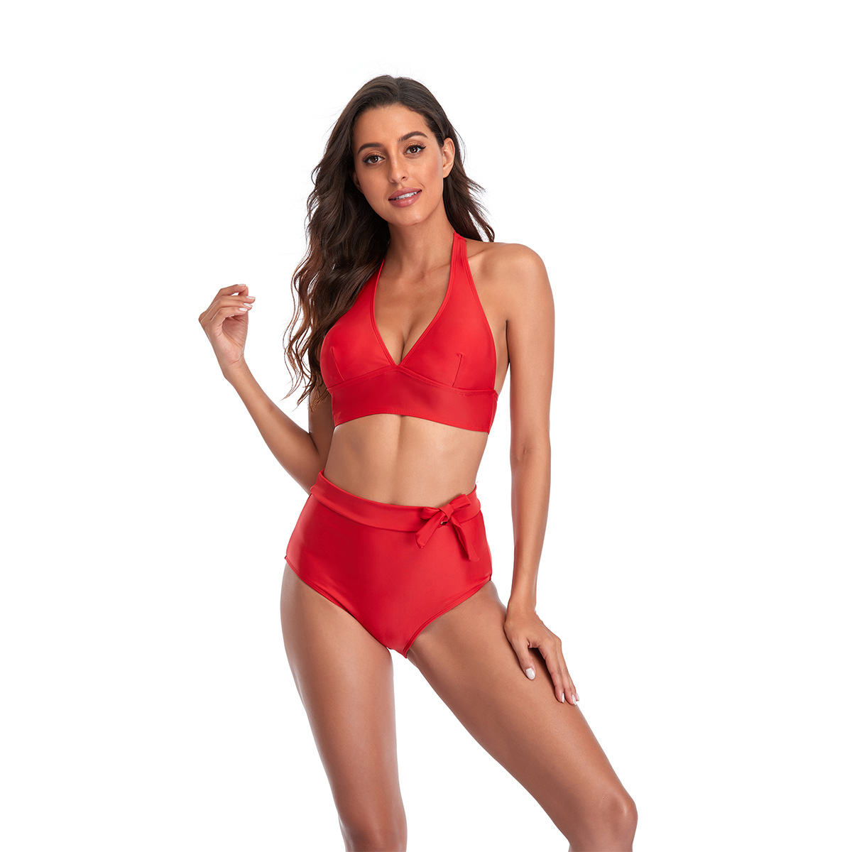 new solid color split high waist bikini swimsuit  NSHL23316