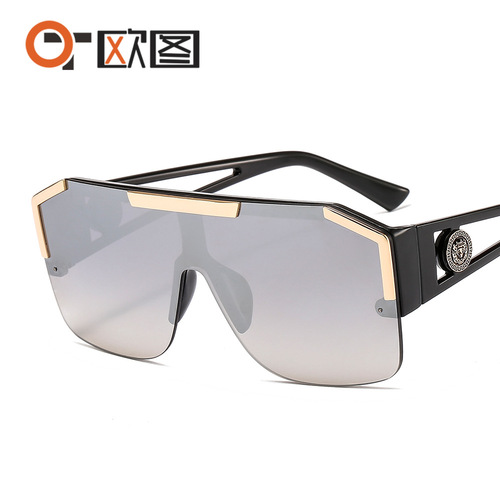 One-piece mirror lens lion head decorative sunglasses with integrated temples, European and American sports style, trendy cross-border sunglasses 6922