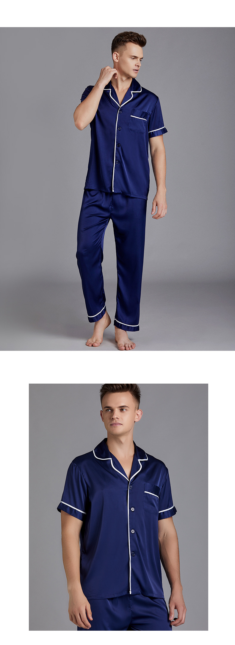 Men's Satin Pajamas Summer Short-sleeved Trousers Suit Thin Men's Home Wea Large Size Wholesale display picture 9