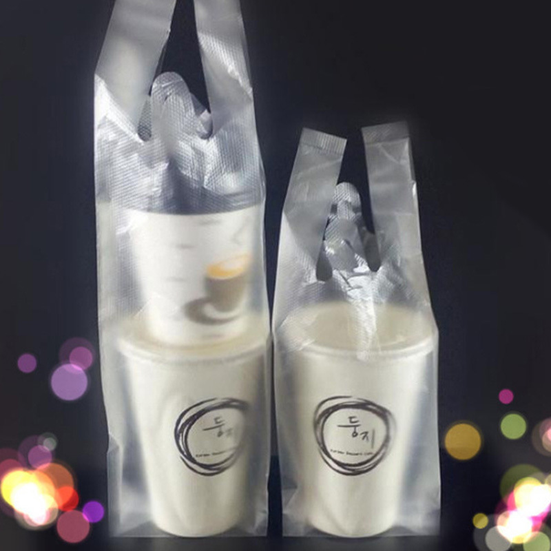 厂家直供四指手提单双杯奶茶袋饮料咖啡打包袋透明手提塑料袋批发