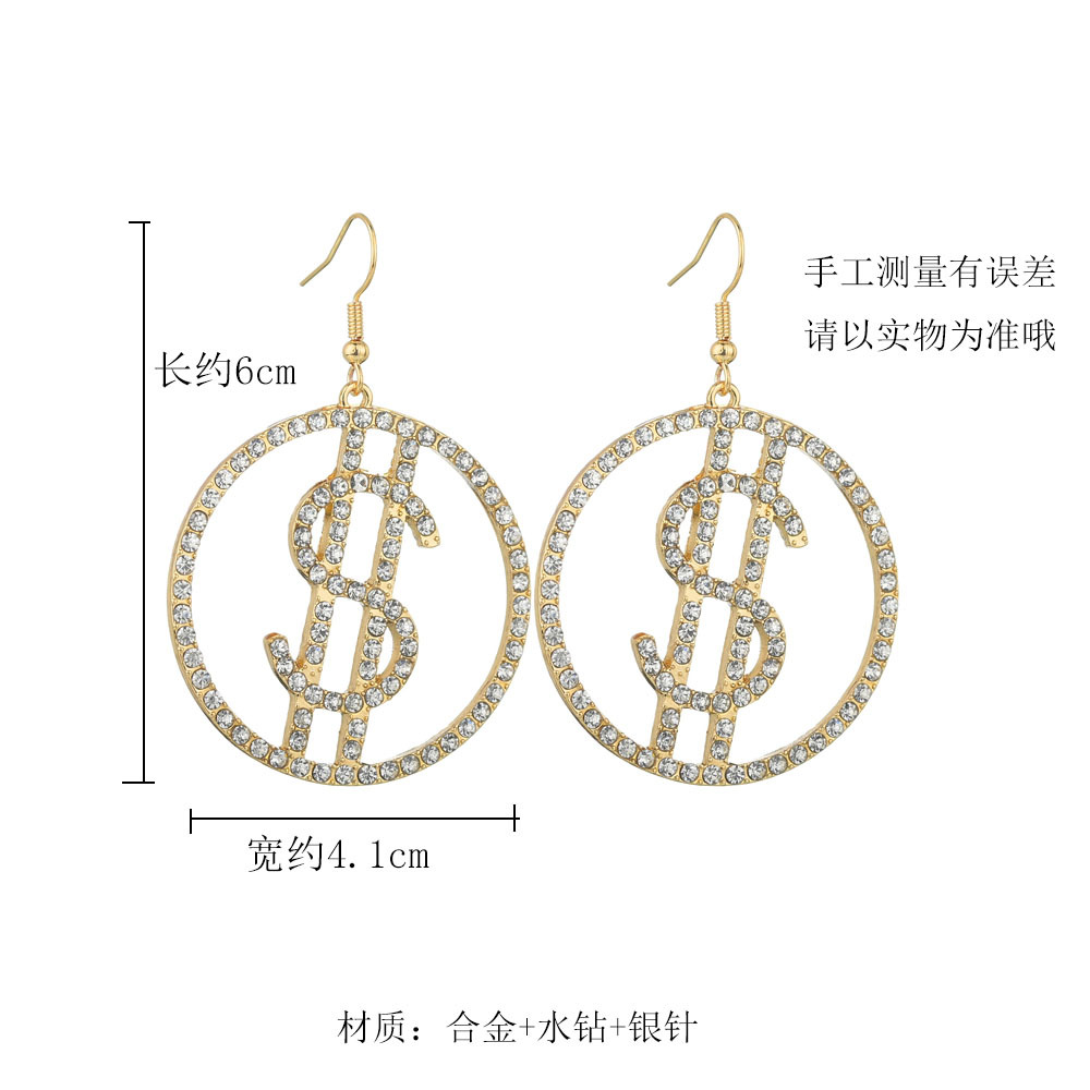 925 Argent Aiguille Dollar Conception Boucles D'oreilles Micro-set Rond Flash Diamant Boucles D'oreilles En Gros Nihaojewelry display picture 1