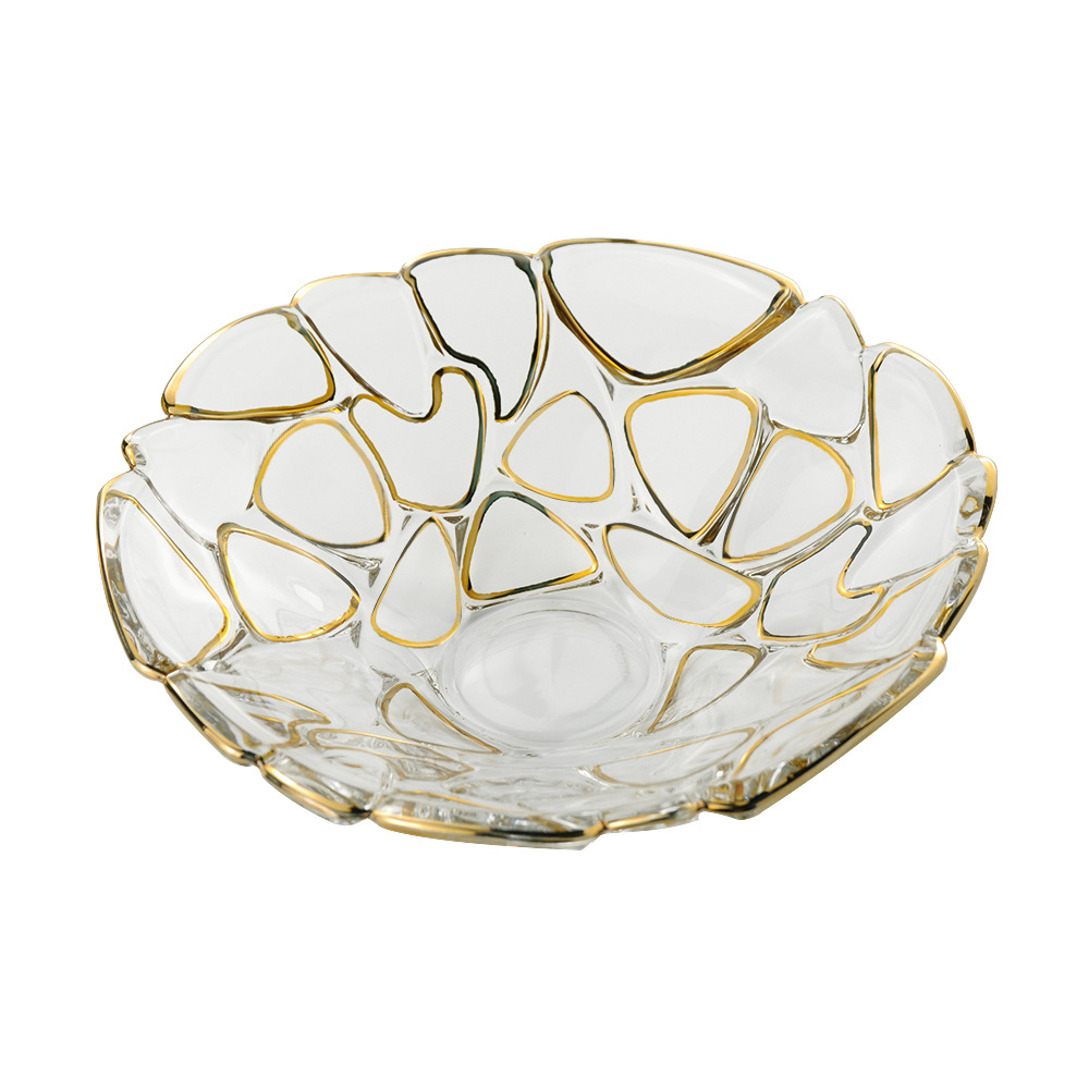 欧式创意金边水晶玻璃大号果盘 简约圆形果斗客厅摆件家居装饰品
