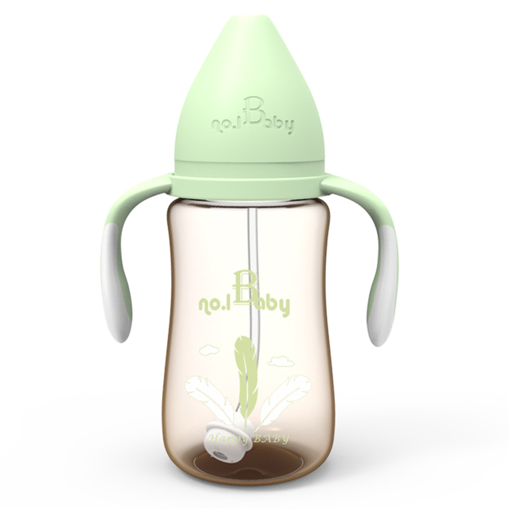 新生儿宝宝母婴产品代发宽口径奶瓶ppsu带吸管手柄储奶瓶厂家加工