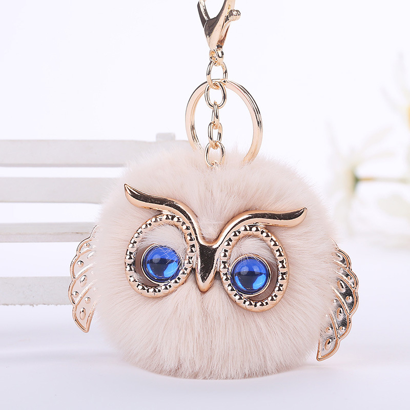 创意卡通钥匙扣大眼睛猫头鹰毛球钥匙扣仿獭兔毛球女士包包挂件|ms
