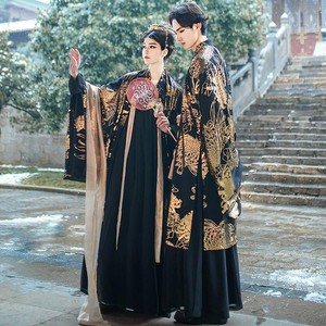 Hanfu adult men and women Cross neck, waist and chest level, xianqiguo gilded big sleeve shirt CP three piece set