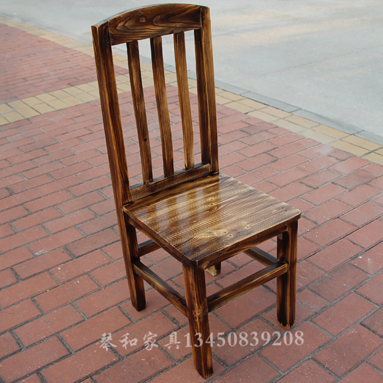 椅子黑色餐椅复古碳化三竖靠背椅中式酒店饭店大排档火锅店餐椅