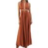 Neck tie wrap chest sexy hollow out irregular long dress