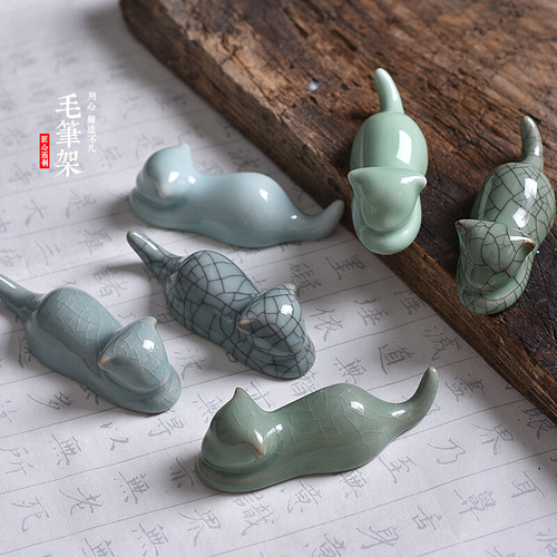 Practice Celadon Pen Rest Every Day Ceramic Brush Four Treasures of the Study Supplies Multifunctional Ruler Weight Paper Pen Mountain Pen Rest