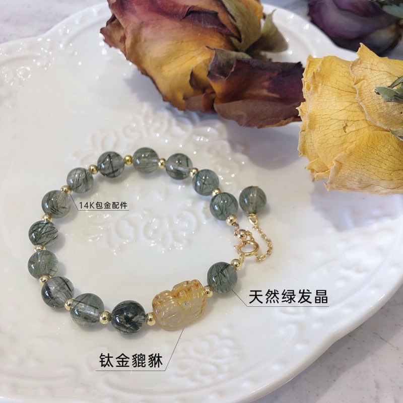 Blonde Crystal Pixiu Bracelet DIY Green Hair Crystal Bracelet Fresh 14K Gold Chain Women's Casual Jewelry for Girlfriend and Best Friend Blonde Crystal Pixiu Bracelet DIY Green Hair Crystal Bracelet Fresh 14K Gold Chain Women's Casual Jewelry for Girlfriend and Best Friend
