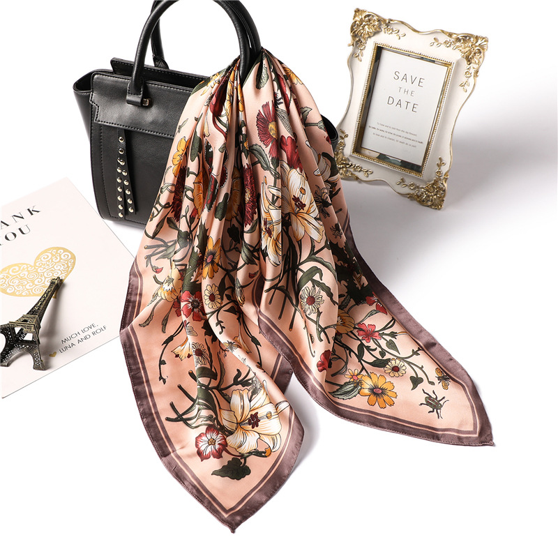 Women's Elegant Flower Satin Printing Silk Scarf display picture 1